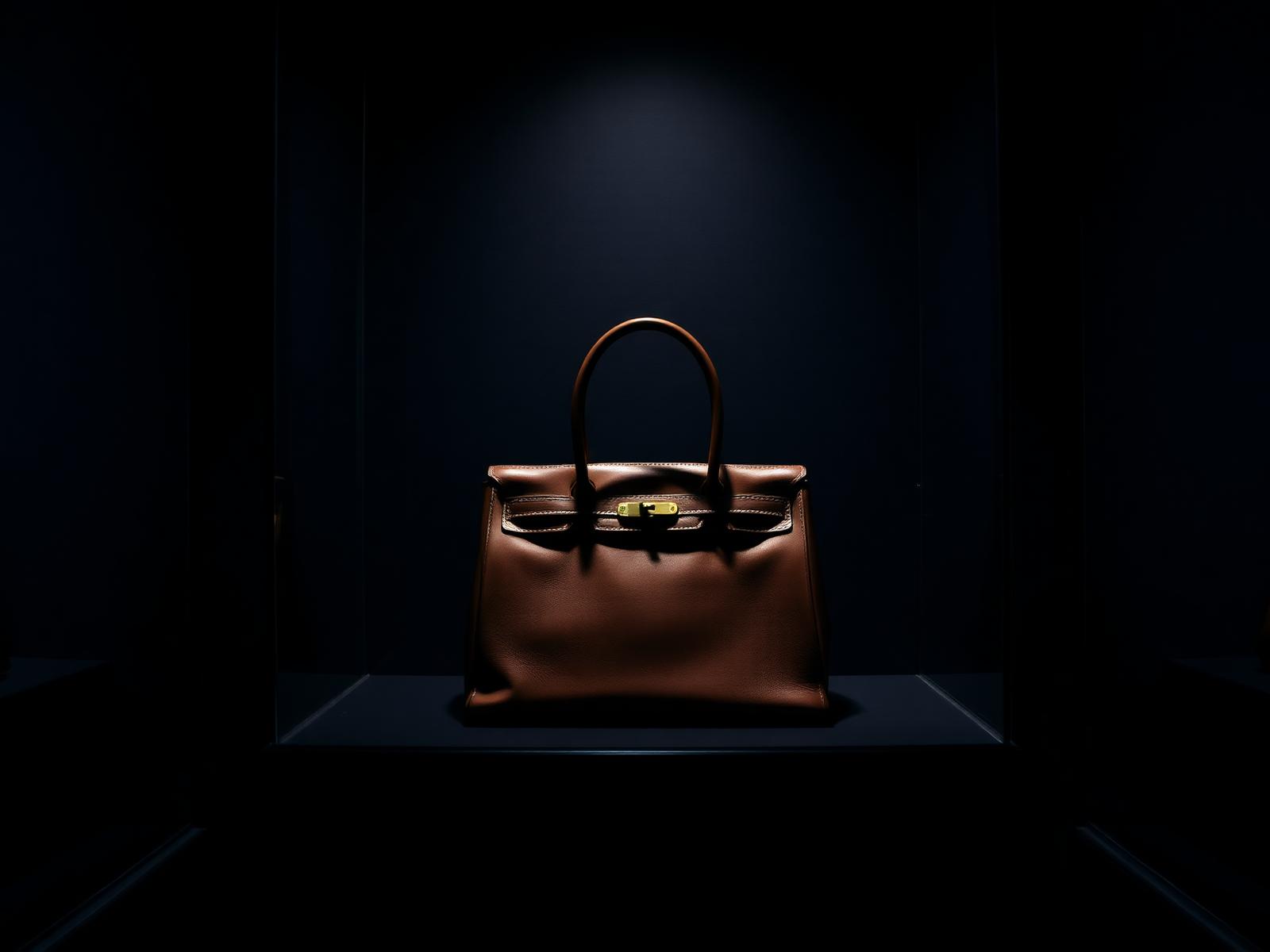 A vintage luxury handbag under vault lighting